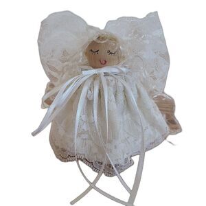 Vintage Handmade Lace Angel Hand Bell Figurine Shelf Sitter Decor Collectible